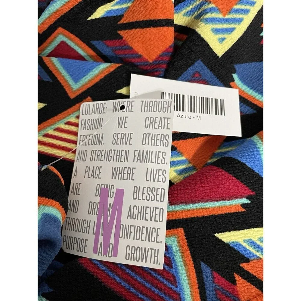LuLaroe Azure A-Line Knee Length Skirt Black Orange Blue Geometric Womens Medium - Picture 4 of 5
